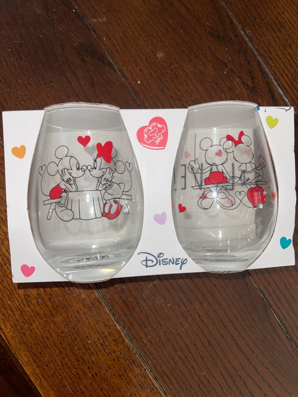 Disney Stemless Wine Glasses with Mickey and Minnie Love